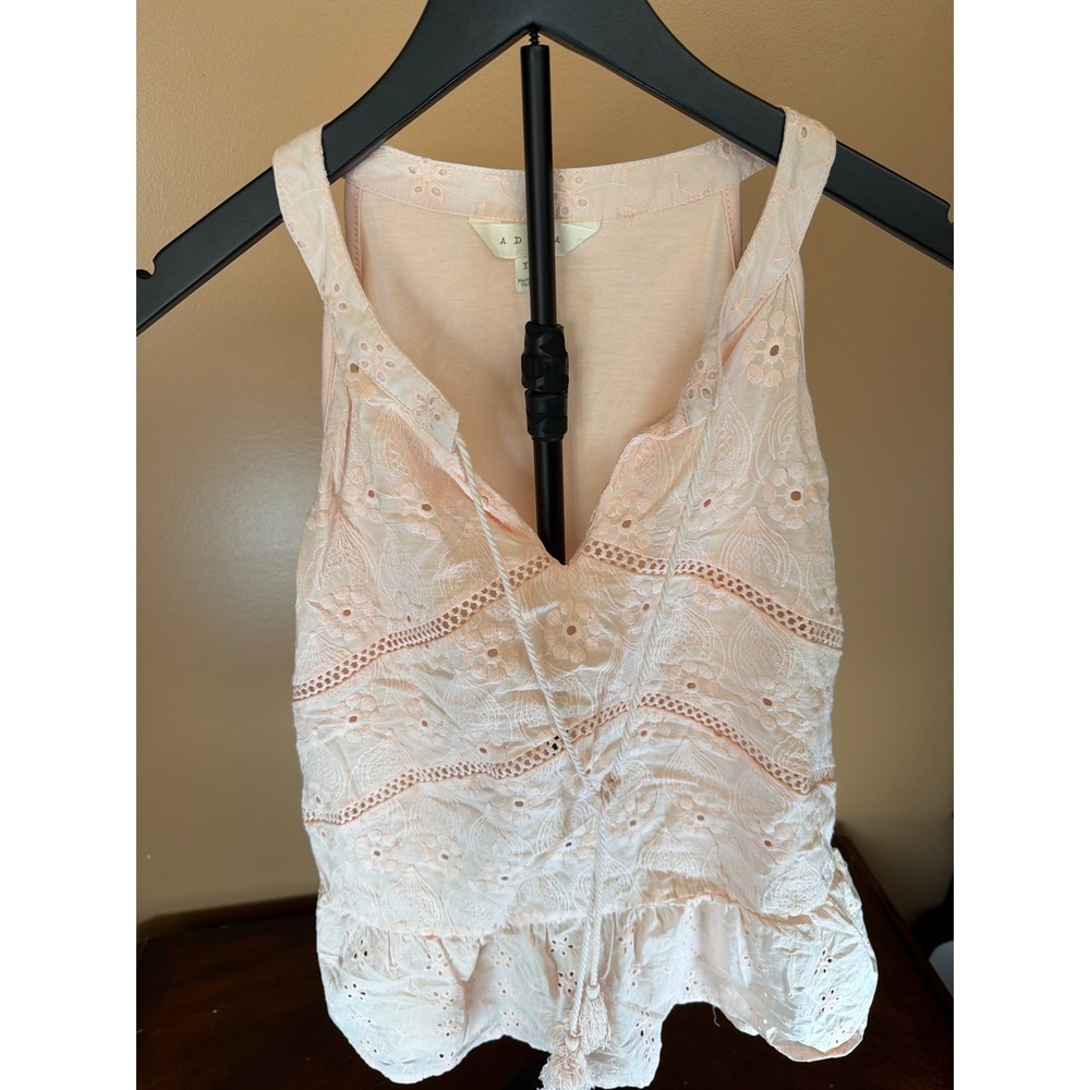 Adiva Peach Eyelet Embroidered Peplum Tank Top‎ Tassel V-Neck Sleeveless XL - Picture 3 of 7